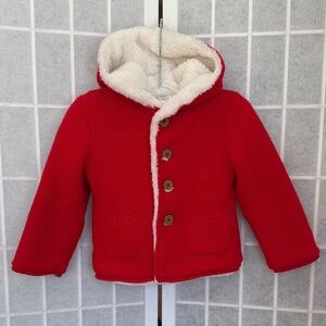 Carters Red Knit Button Coat Baby Sherpa Hooded Size 12M